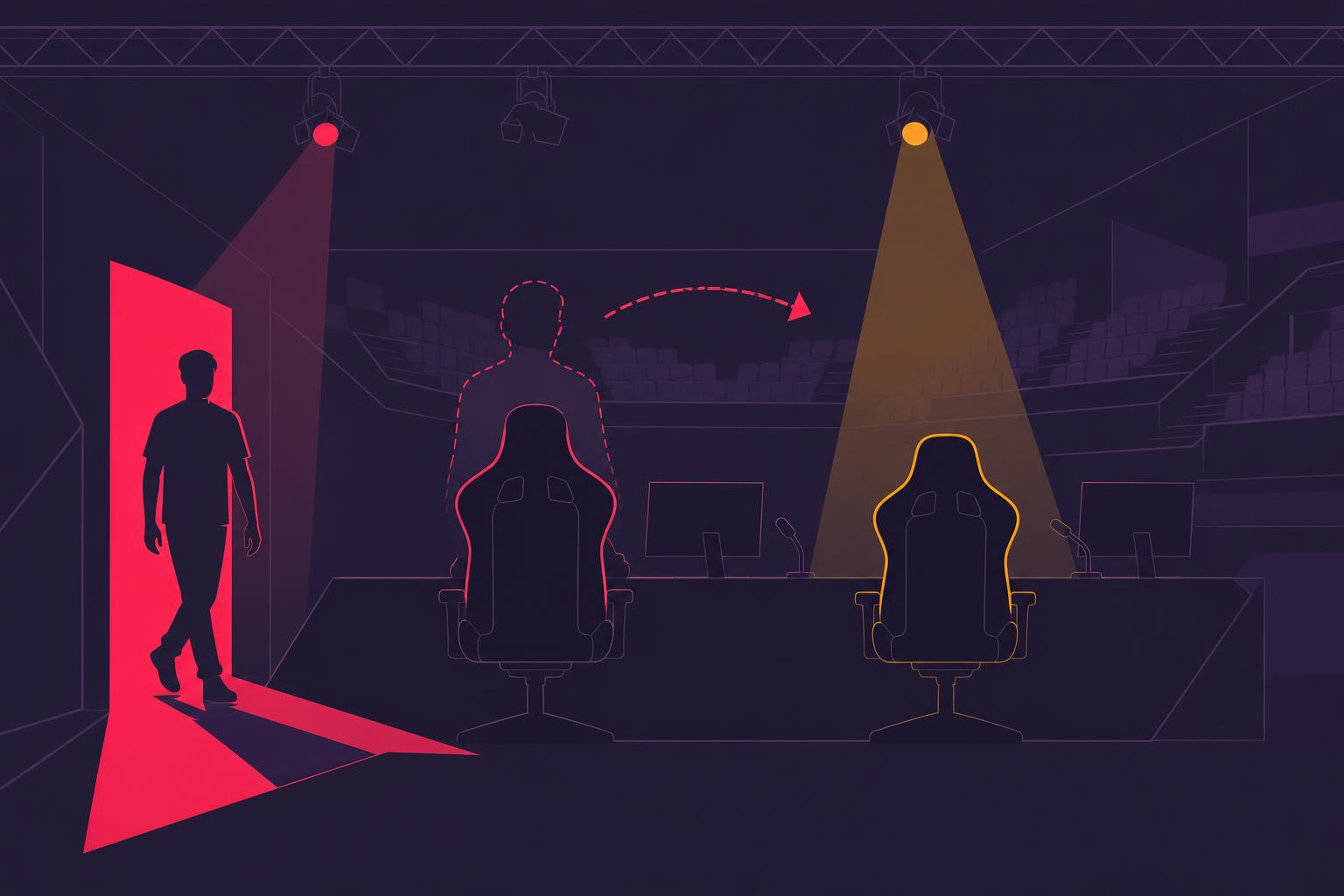 Editorial illustration of a roster change at a CS2 competition stage